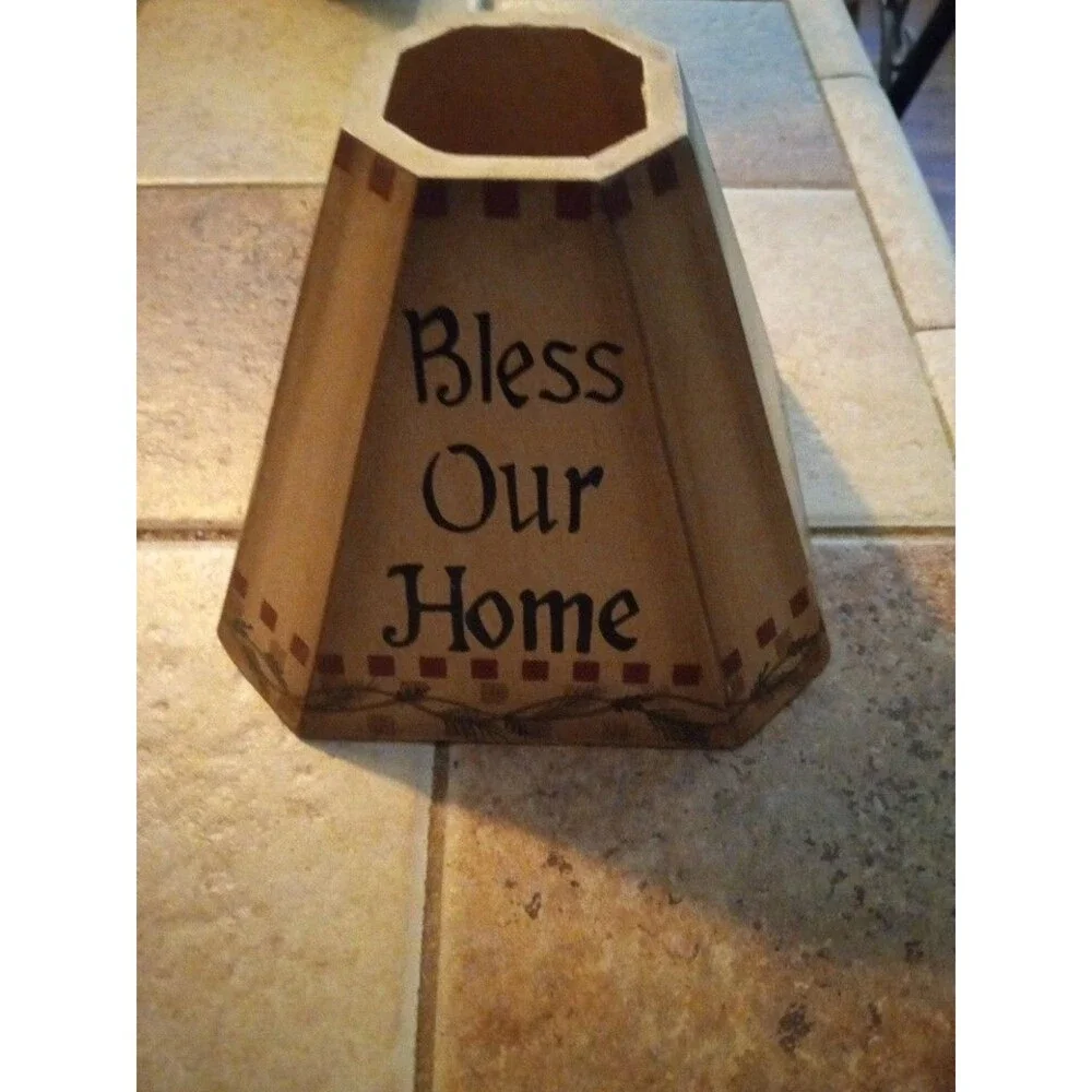 Bless Our Home Wooden Candle Jar Shade Folk Art Primitive Winter House Topper